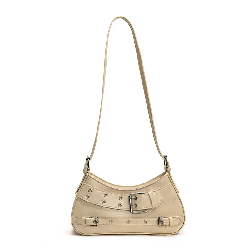 Women's Vintage Belt Buckle Crossbody Bag Beige 2025 - Image 9