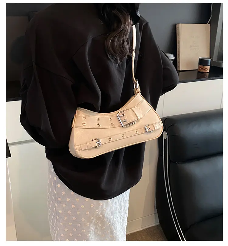 Women's Vintage Belt Buckle Crossbody Bag Beige 2025 — feature 1