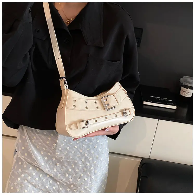 Women's Vintage Belt Buckle Crossbody Bag Beige 2025 — feature 14