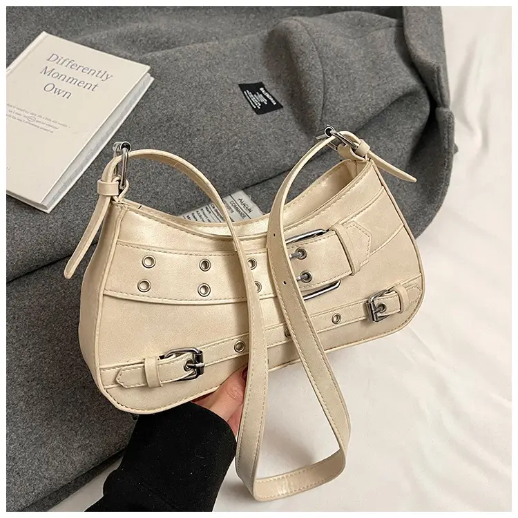 Women's Vintage Belt Buckle Crossbody Bag Beige 2025 — feature 20