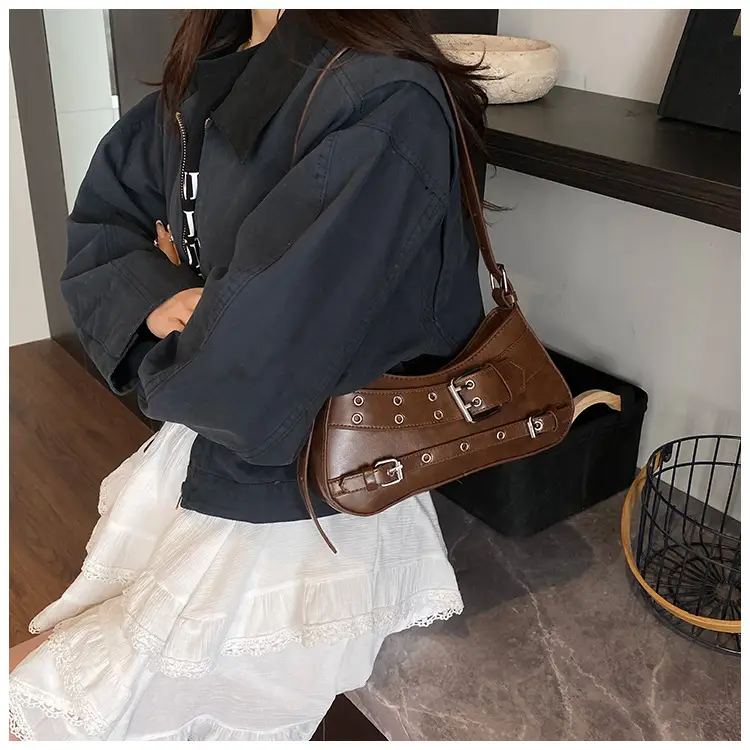 Women's Vintage Belt Buckle Crossbody Bag Beige 2025 — feature 8