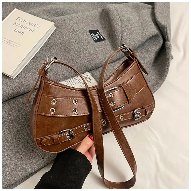 Women's Vintage Belt Buckle Crossbody Bag Beige 2025 - Image 3