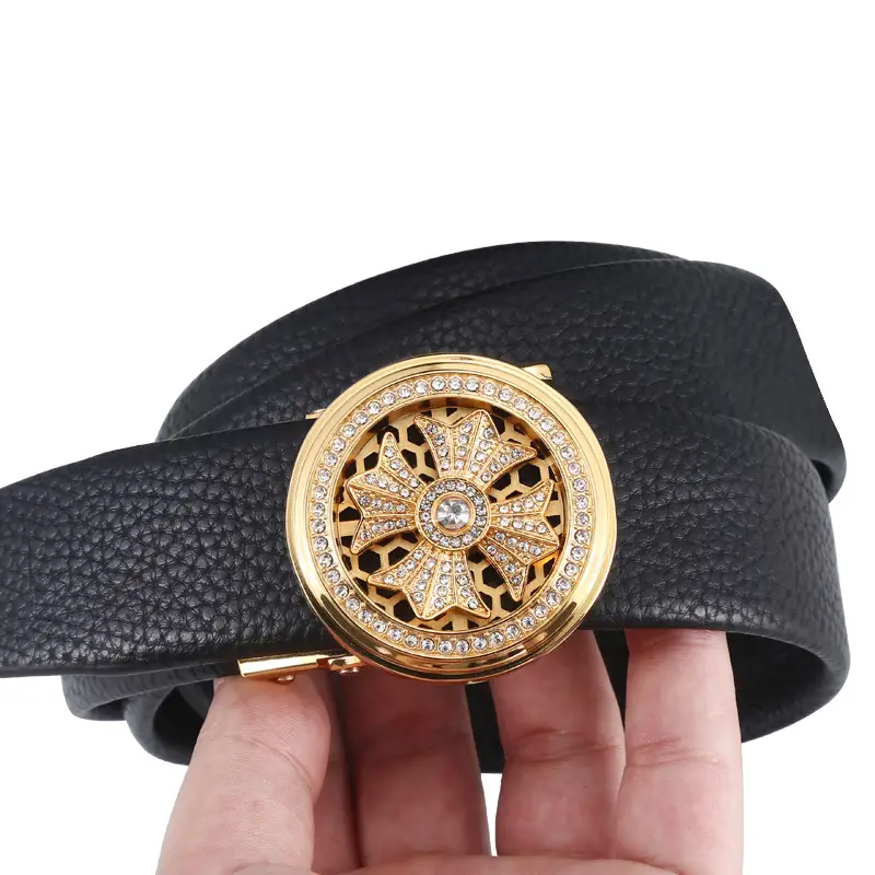 Men's Black Leather Belt with Star Buckle & Digital Scale