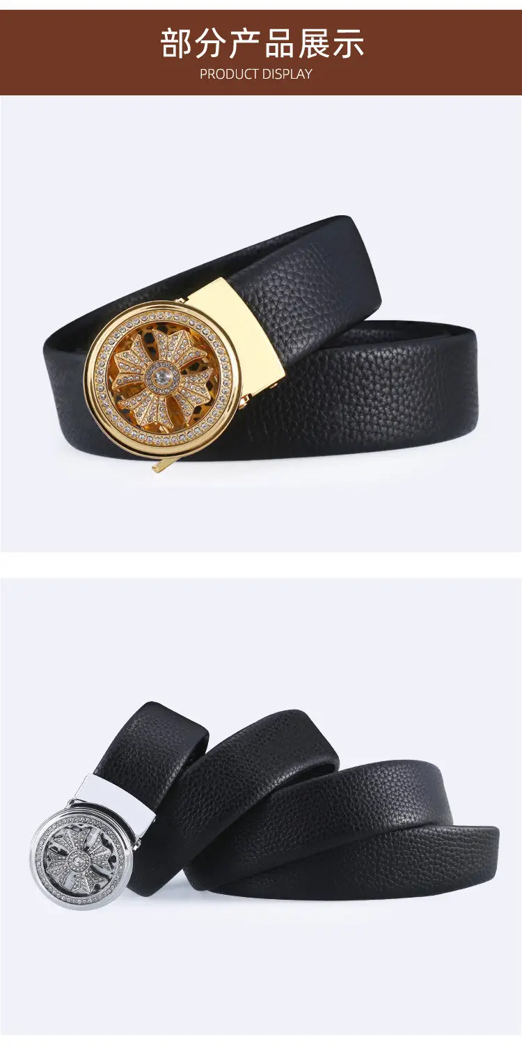 Men's Black Leather Belt with Star Buckle & Digital Scale — feature 7