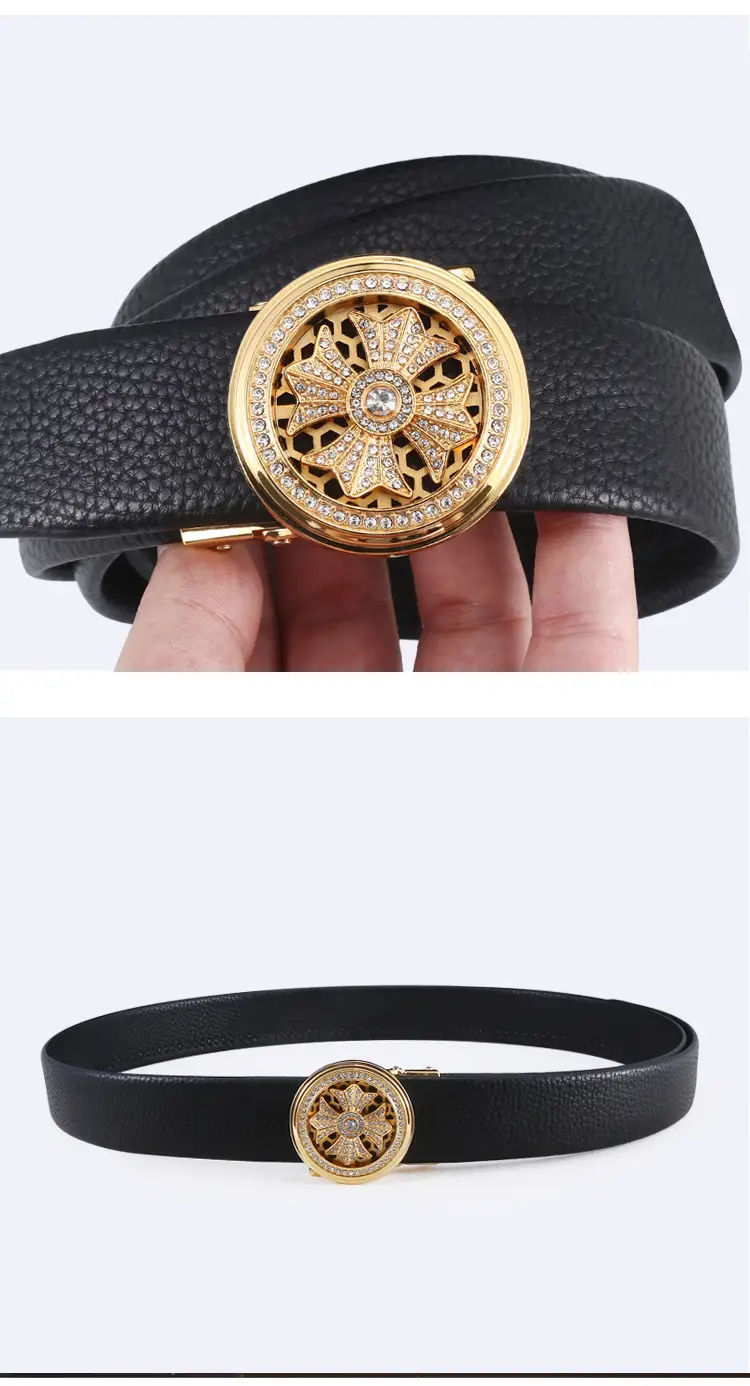 Men's Black Leather Belt with Star Buckle & Digital Scale — feature 8