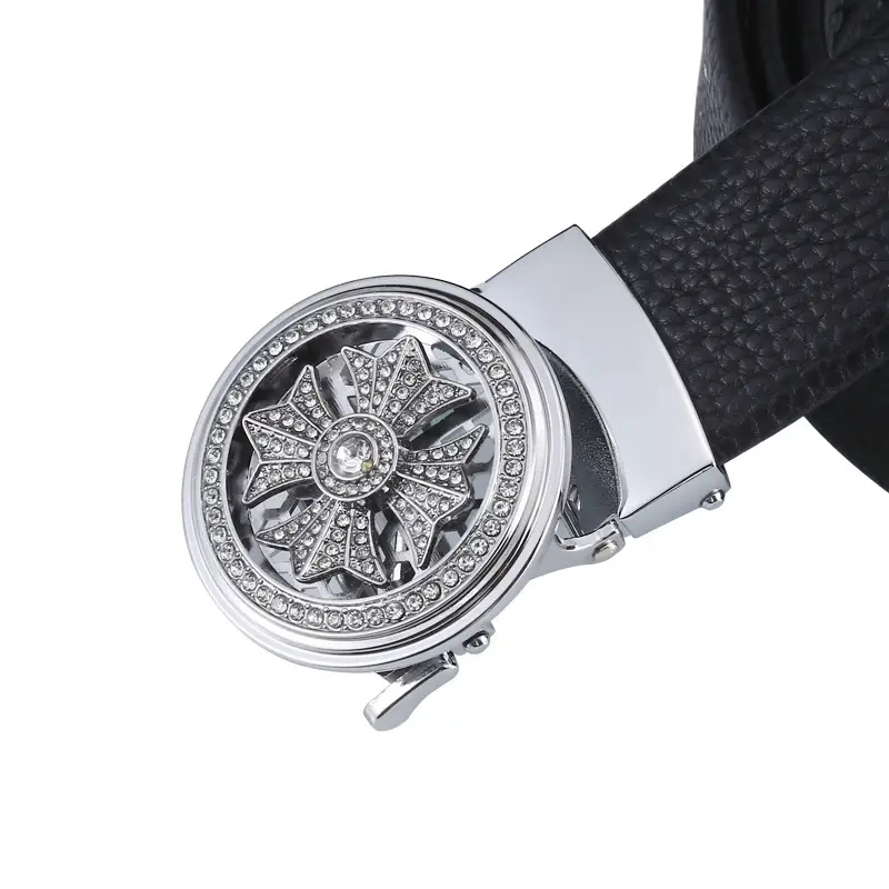 Men's Black Leather Belt with Star Buckle & Digital Scale