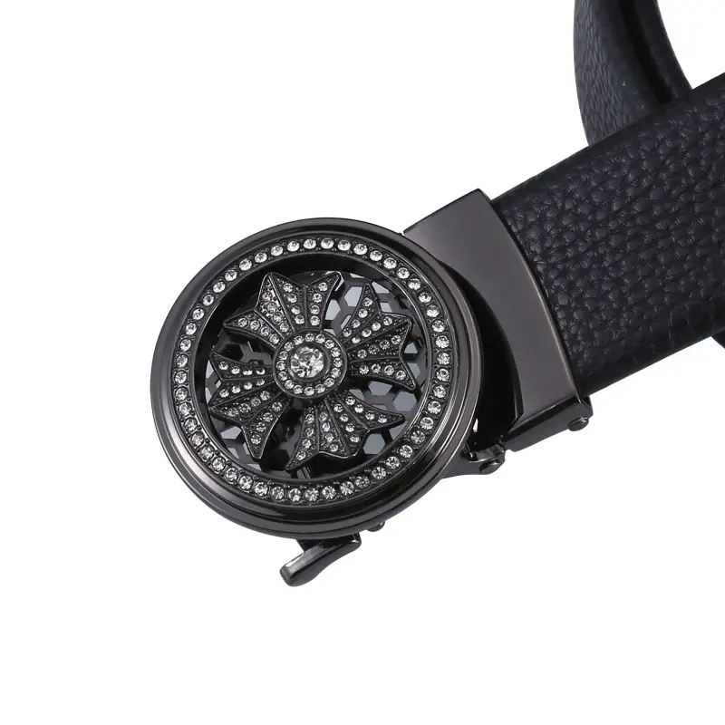 Men's Black Leather Belt with Star Buckle & Digital Scale