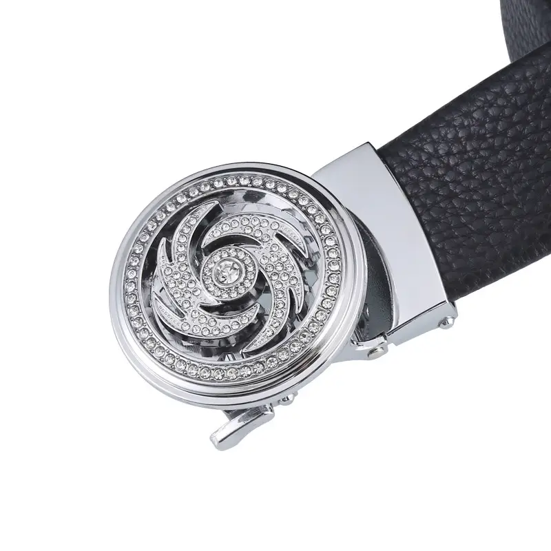 Men's Black Leather Belt with Star Buckle & Digital Scale