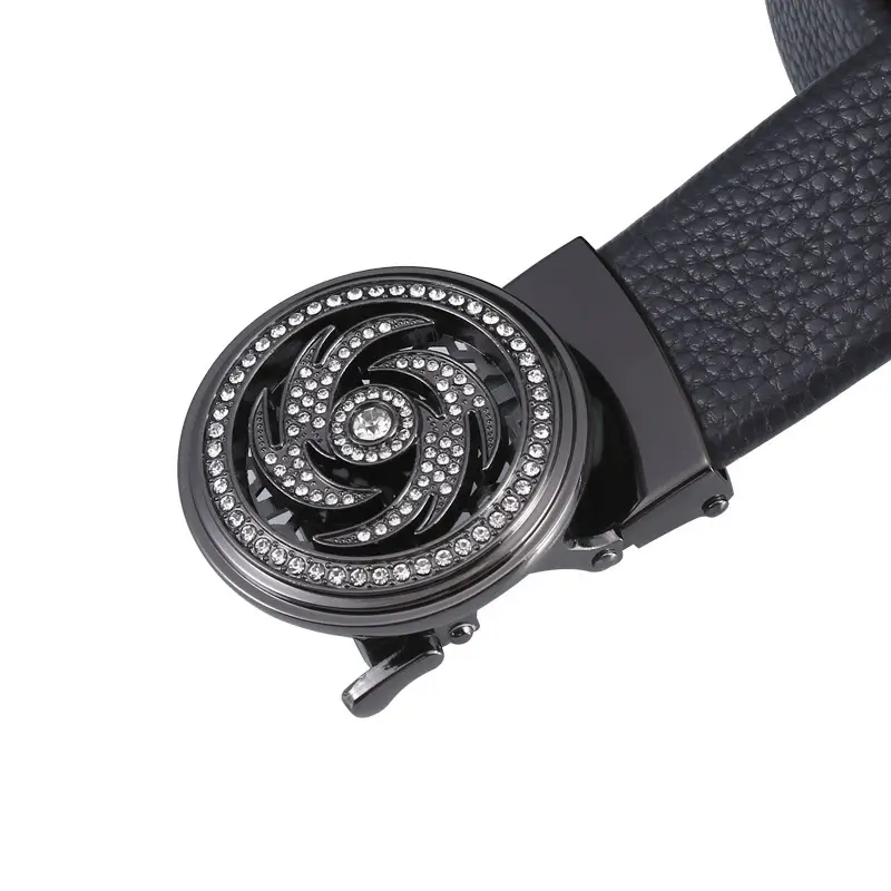 Men's Black Leather Belt with Star Buckle & Digital Scale