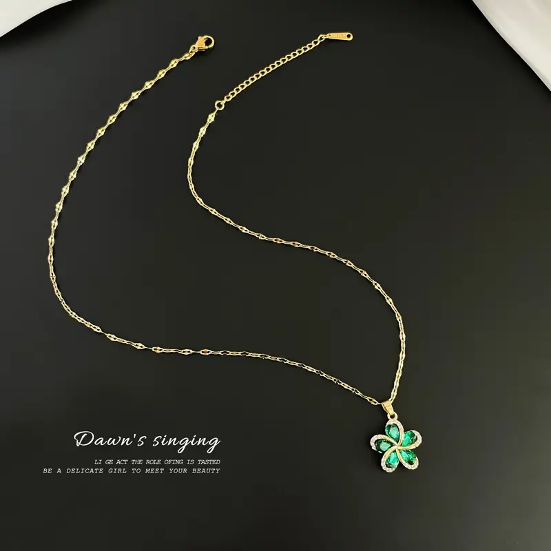 Green Snowflake Titanium Necklace for Women - Image 5