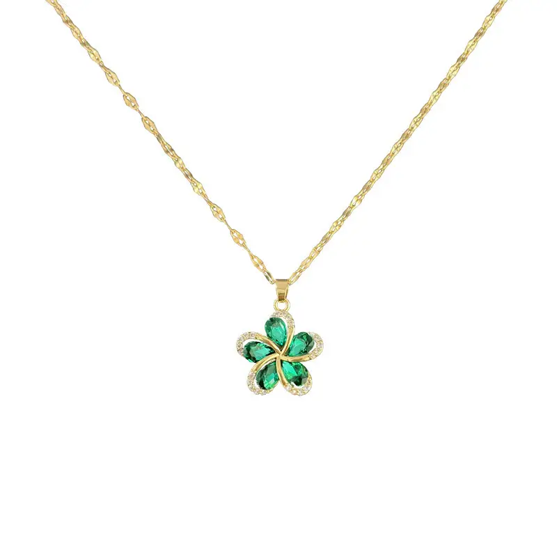 Green Snowflake Titanium Necklace for Women - Image 6