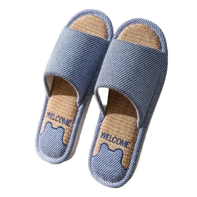 Linen slippers men's spring and autumn wholesale bear cotton linen mute soft bottom indoor breathable fabric slippers women's four seasons