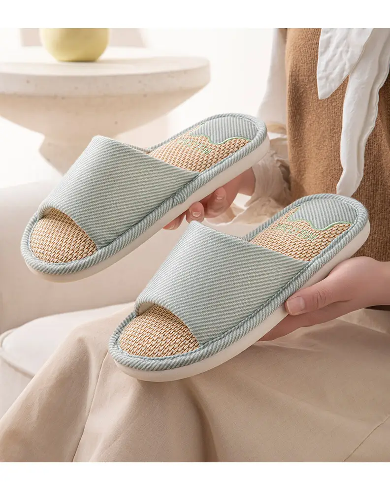 Linen slippers men's spring and autumn wholesale bear cotton linen mute soft bottom indoor breathable fabric slippers women's four seasons — feature 14