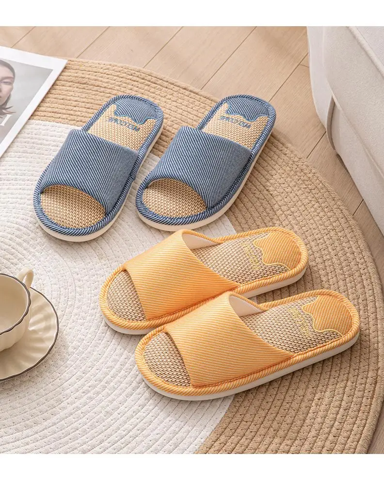 Linen slippers men's spring and autumn wholesale bear cotton linen mute soft bottom indoor breathable fabric slippers women's four seasons — feature 15