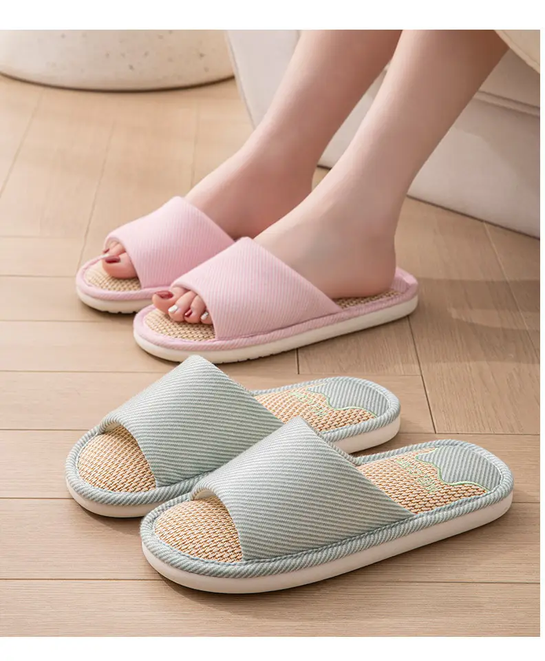 Linen slippers men's spring and autumn wholesale bear cotton linen mute soft bottom indoor breathable fabric slippers women's four seasons — feature 16