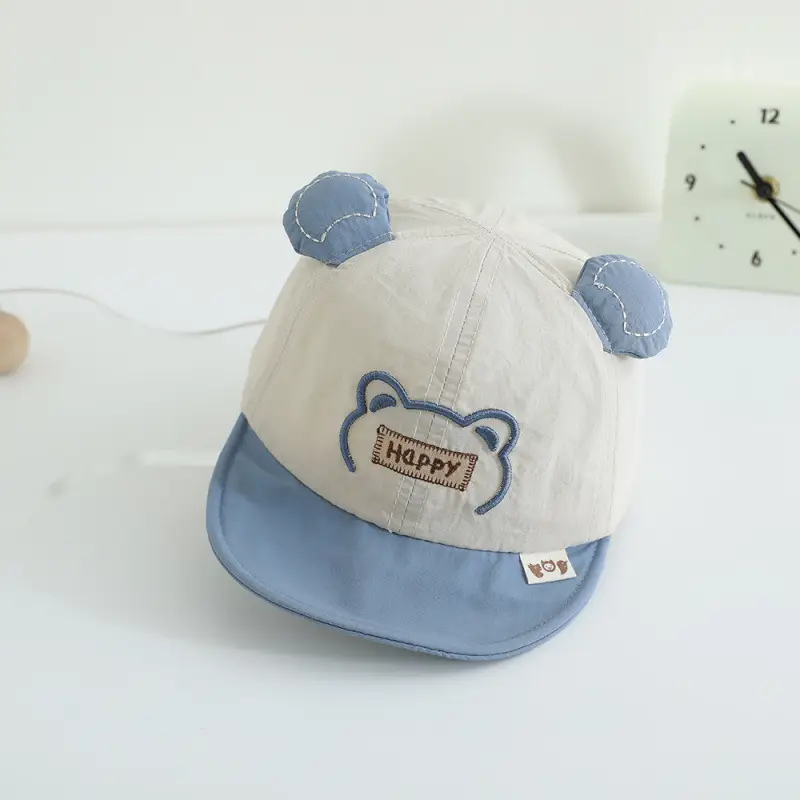 Baby's Cartoon Embroidered Cap Blue White Spring Autumn - Image 3
