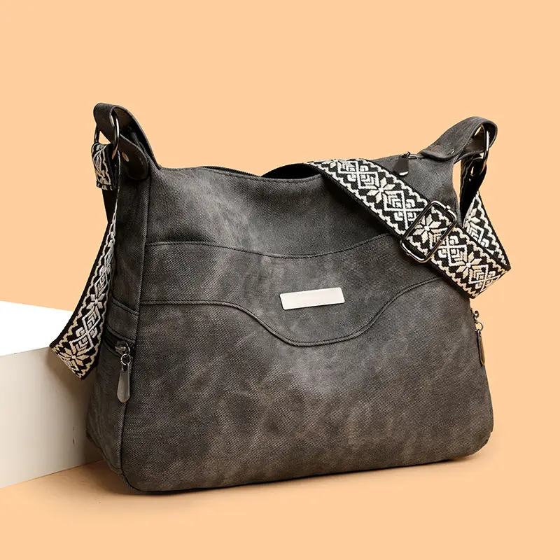 Grey PU Leather Crossbody Bag for Women