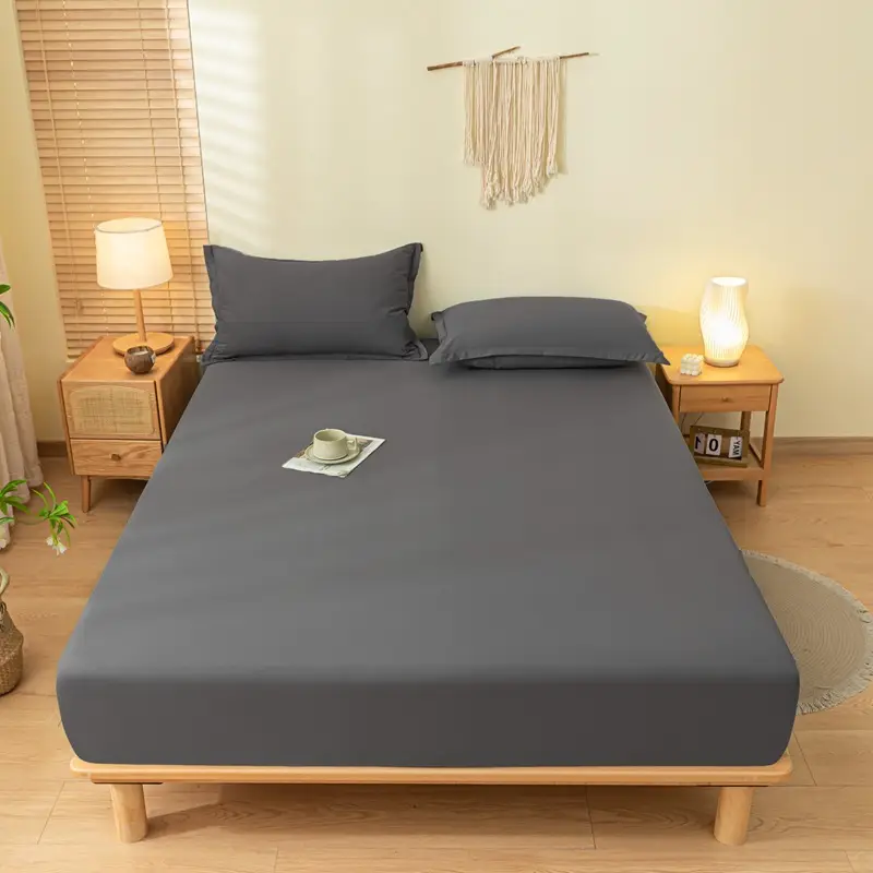 Cross-Border Temu Amazon Solid Color Fitted Sheet Three-Piece Set Brushed Mattress Protector Dustproof Bed Cover Wholesale
