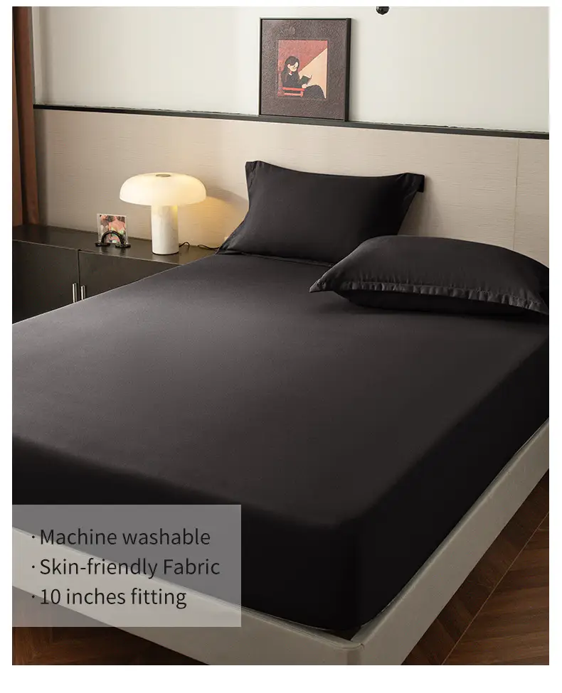 Cross-Border Temu Amazon Solid Color Fitted Sheet Three-Piece Set Brushed Mattress Protector Dustproof Bed Cover Wholesale — feature 10