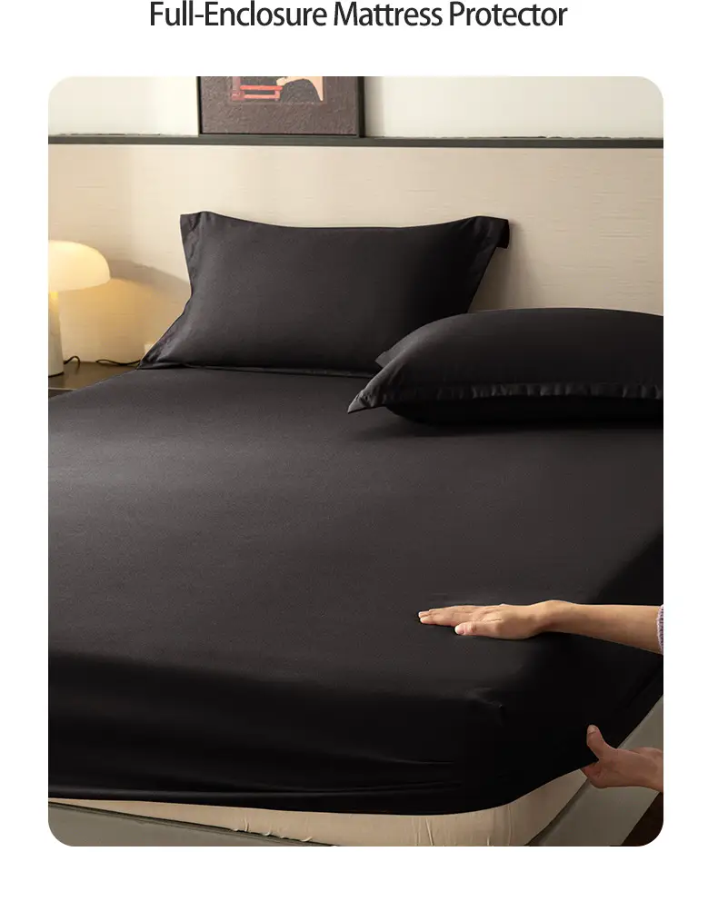 Cross-Border Temu Amazon Solid Color Fitted Sheet Three-Piece Set Brushed Mattress Protector Dustproof Bed Cover Wholesale — feature 2