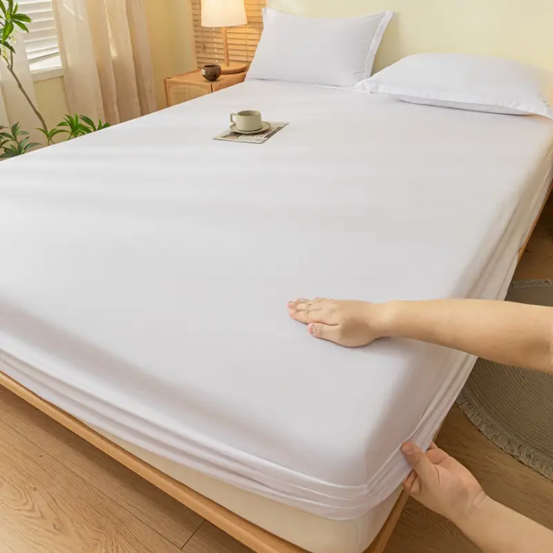 Cross-Border Temu Amazon Solid Color Fitted Sheet Three-Piece Set Brushed Mattress Protector Dustproof Bed Cover Wholesale