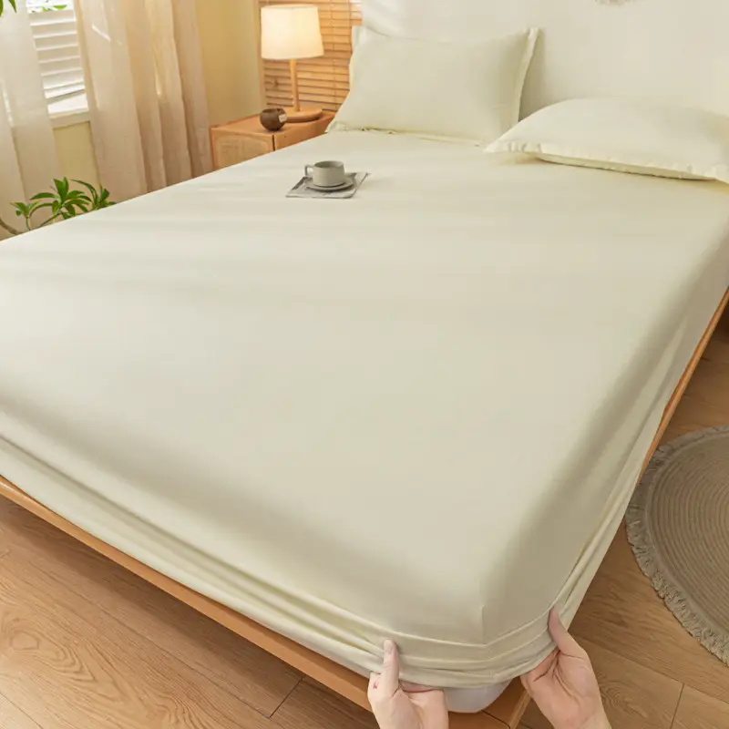 Cross-Border Temu Amazon Solid Color Fitted Sheet Three-Piece Set Brushed Mattress Protector Dustproof Bed Cover Wholesale