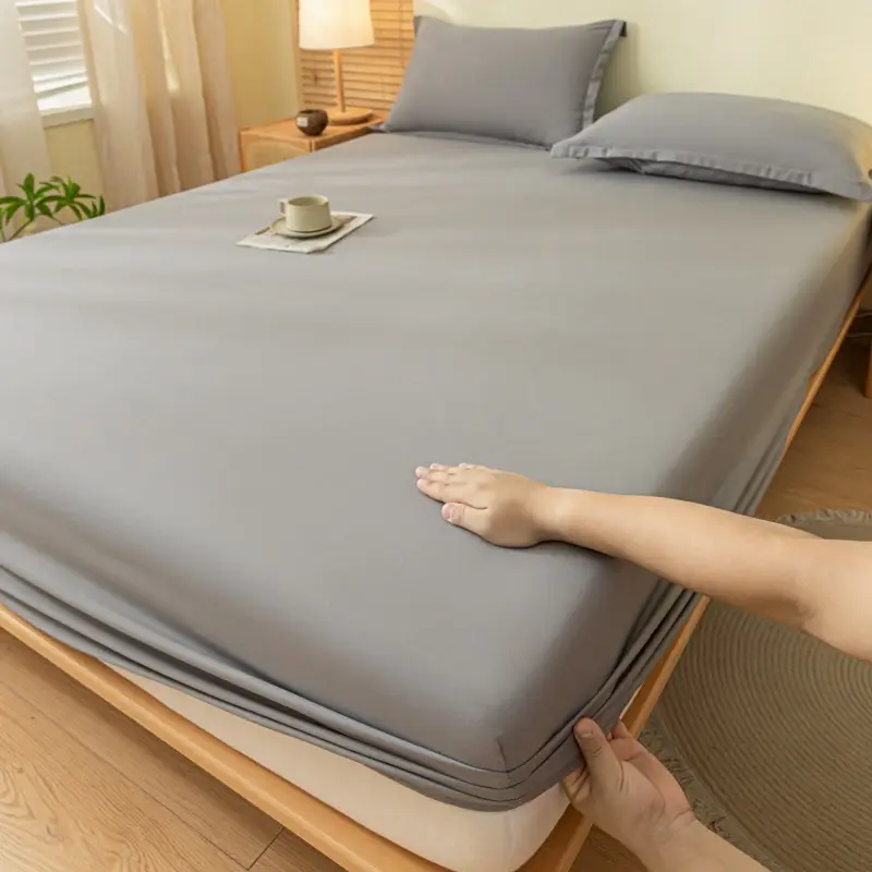 Cross-Border Temu Amazon Solid Color Fitted Sheet Three-Piece Set Brushed Mattress Protector Dustproof Bed Cover Wholesale