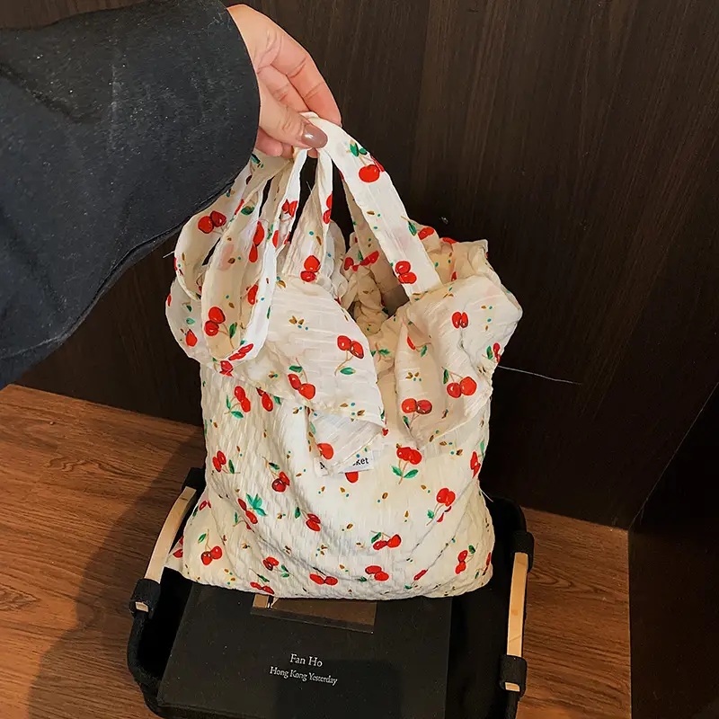 Fairy Cherry Floral Mesh Shoulder Bag Large Capacity - Image 3