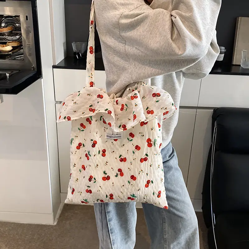 Fairy Cherry Floral Mesh Shoulder Bag Large Capacity - Image 6