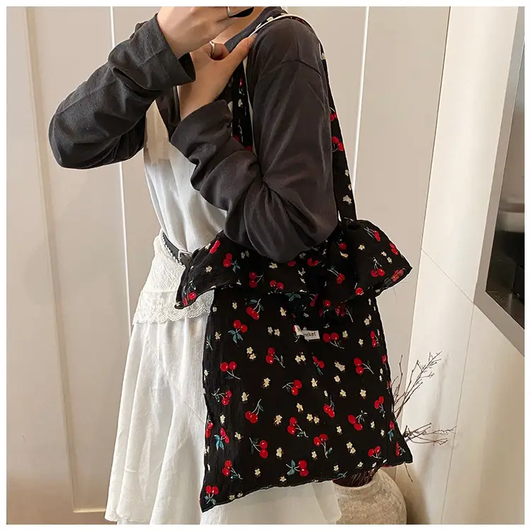 Fairy Cherry Floral Mesh Shoulder Bag Large Capacity — feature 12