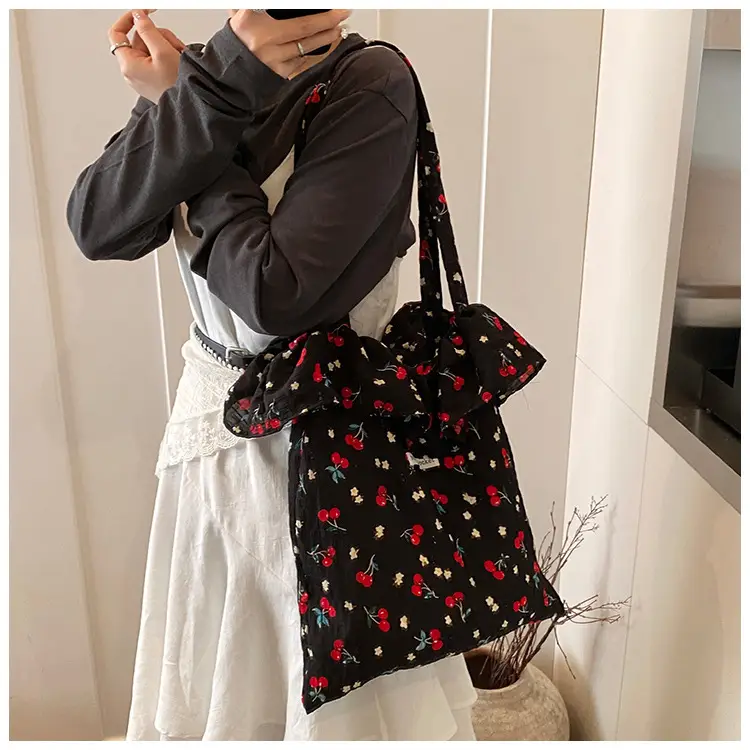 Fairy Cherry Floral Mesh Shoulder Bag Large Capacity — feature 13