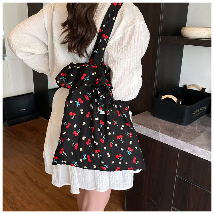 Fairy Cherry Floral Mesh Shoulder Bag Large Capacity — feature 16