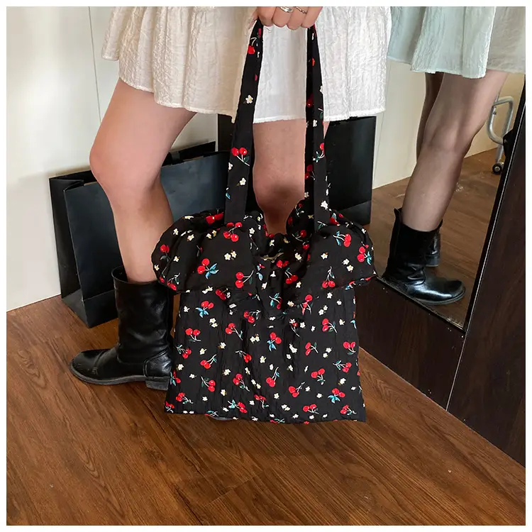 Fairy Cherry Floral Mesh Shoulder Bag Large Capacity — feature 17