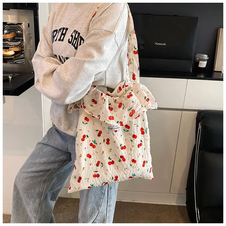 Fairy Cherry Floral Mesh Shoulder Bag Large Capacity — feature 19