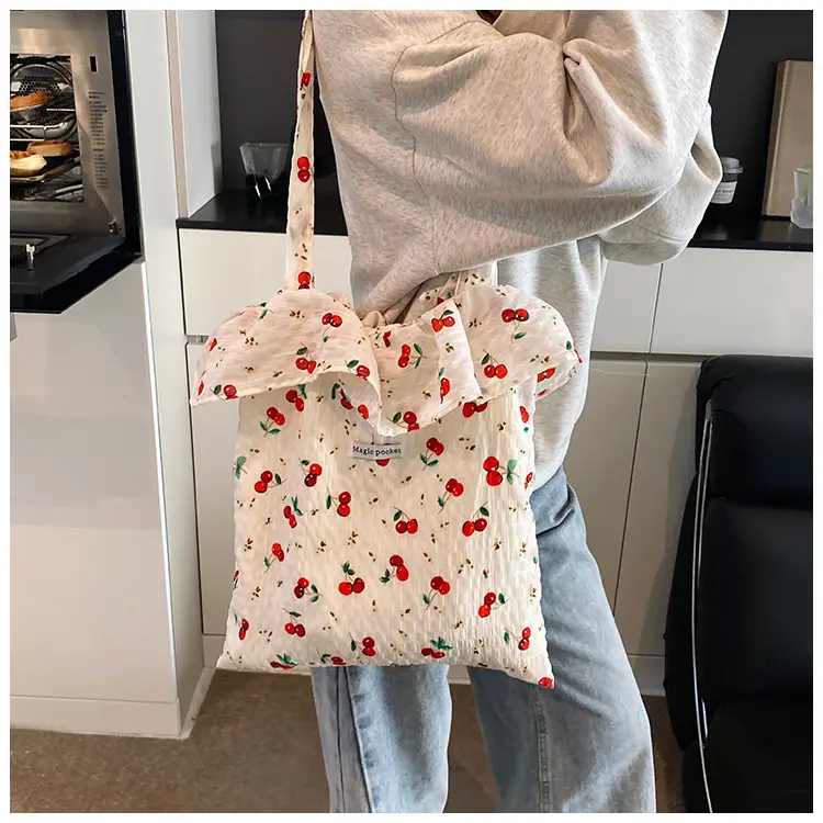 Fairy Cherry Floral Mesh Shoulder Bag Large Capacity — feature 23