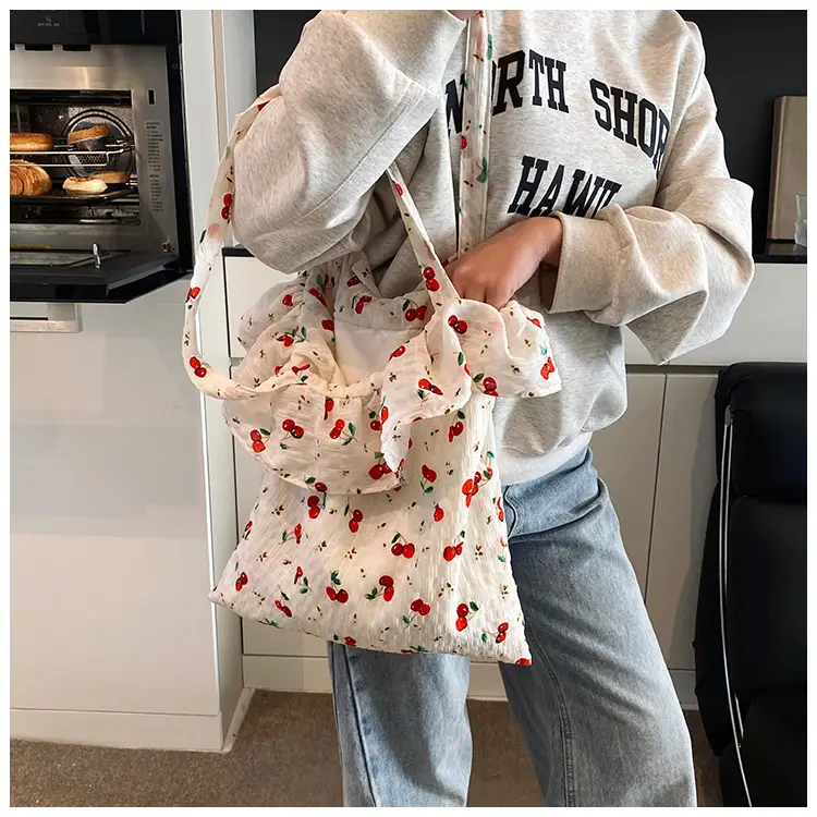 Fairy Cherry Floral Mesh Shoulder Bag Large Capacity — feature 24