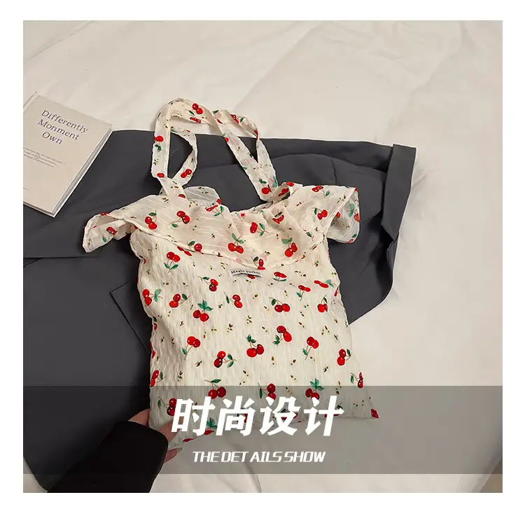 Fairy Cherry Floral Mesh Shoulder Bag Large Capacity — feature 9