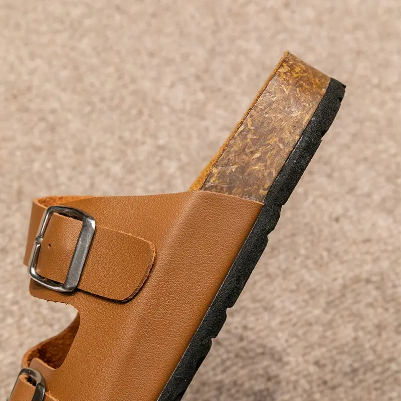 Cross-Border Export Slippers for Women 2025 Spring and Summer New Round Toe Cork Bottom Double Buckle One-Line Outer Wear Beach Sandals - Image 6