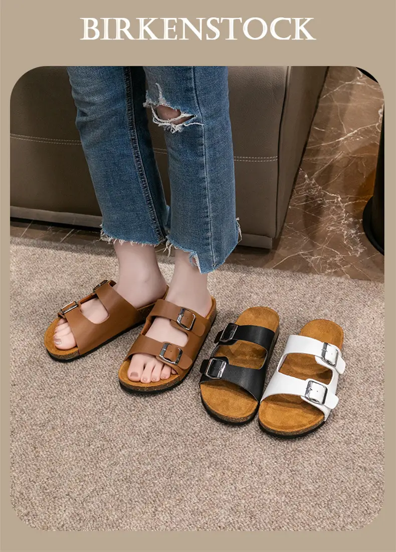 Cross-Border Export Slippers for Women 2025 Spring and Summer New Round Toe Cork Bottom Double Buckle One-Line Outer Wear Beach Sandals — feature 12
