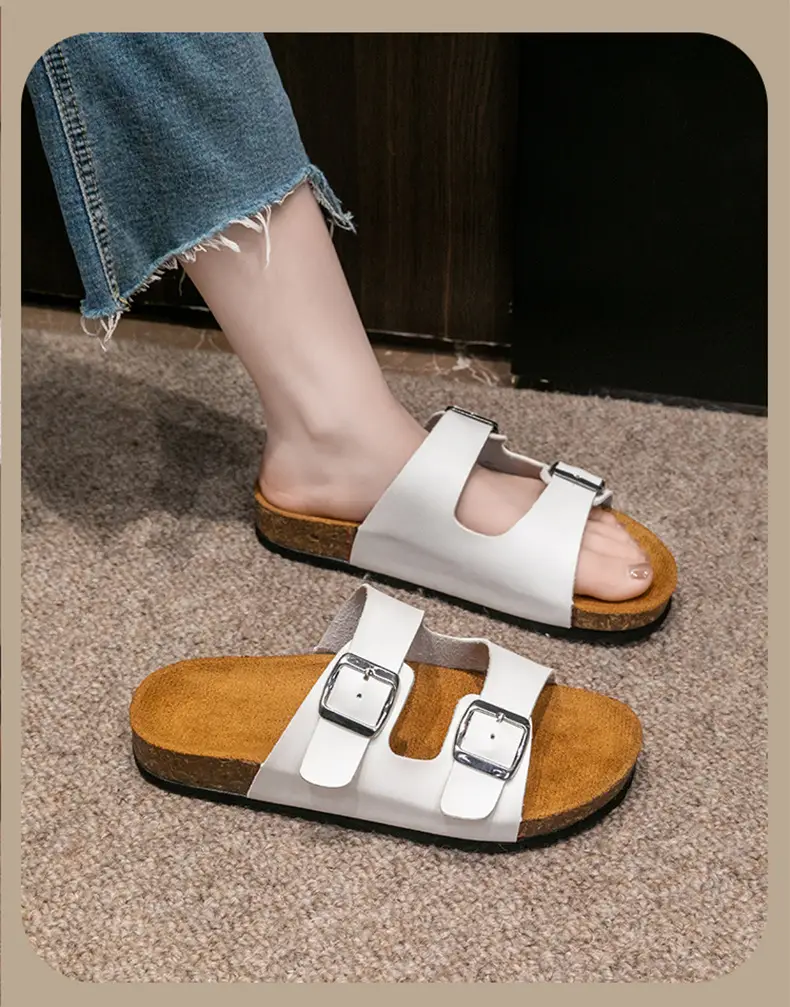 Cross-Border Export Slippers for Women 2025 Spring and Summer New Round Toe Cork Bottom Double Buckle One-Line Outer Wear Beach Sandals — feature 15