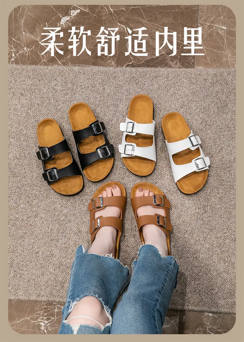 Cross-Border Export Slippers for Women 2025 Spring and Summer New Round Toe Cork Bottom Double Buckle One-Line Outer Wear Beach Sandals — feature 4