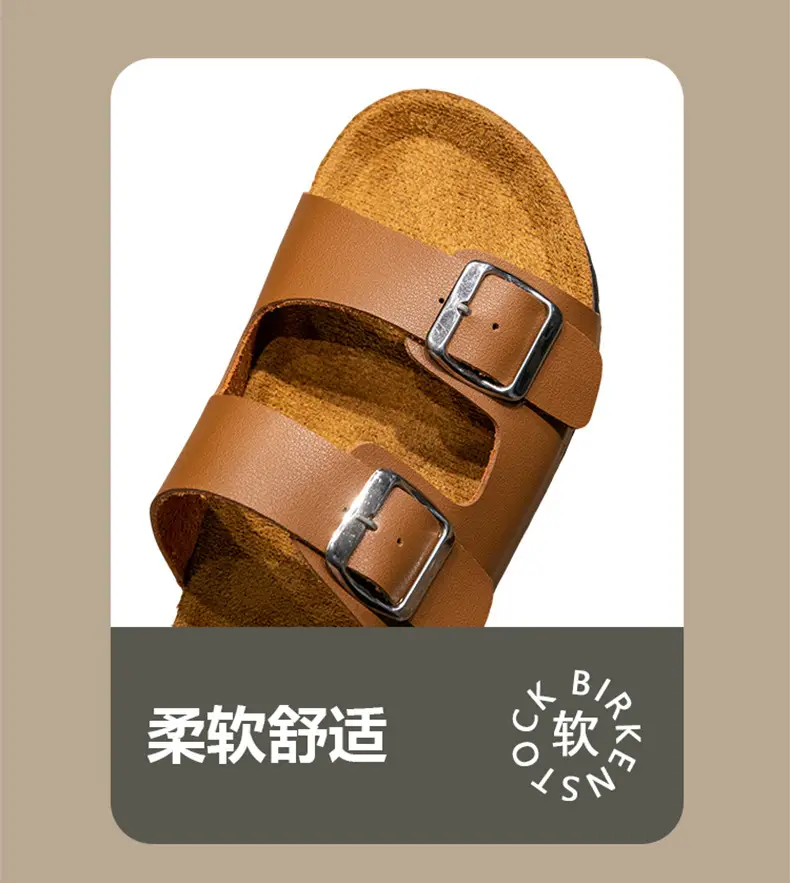 Cross-Border Export Slippers for Women 2025 Spring and Summer New Round Toe Cork Bottom Double Buckle One-Line Outer Wear Beach Sandals — feature 8