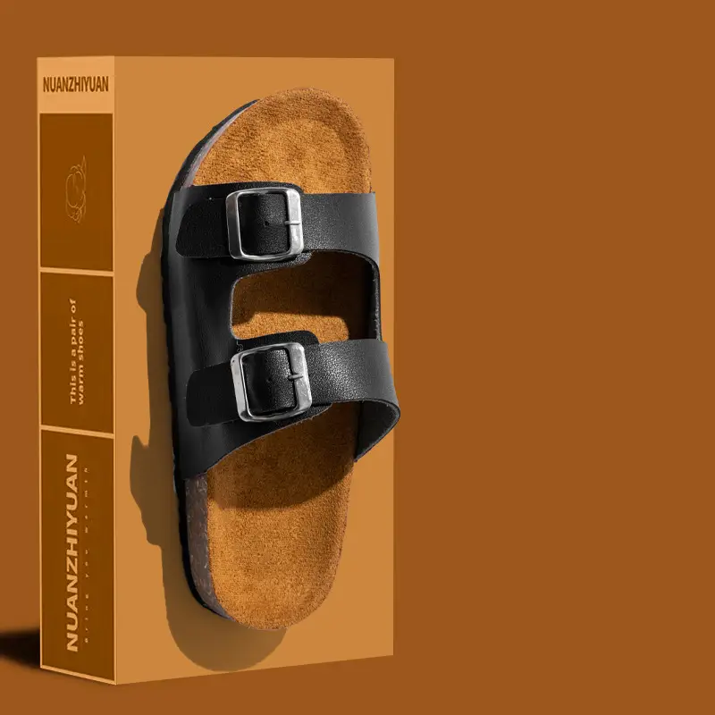 Cross-Border Export Slippers for Women 2025 Spring and Summer New Round Toe Cork Bottom Double Buckle One-Line Outer Wear Beach Sandals - Image 2