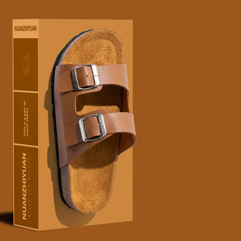 Cross-Border Export Slippers for Women 2025 Spring and Summer New Round Toe Cork Bottom Double Buckle One-Line Outer Wear Beach Sandals - Image 3