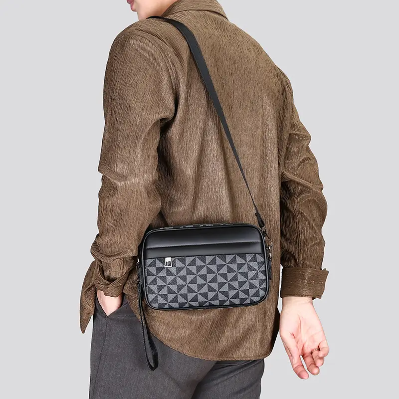New Men's Black Checkered Mini Shoulder Bag