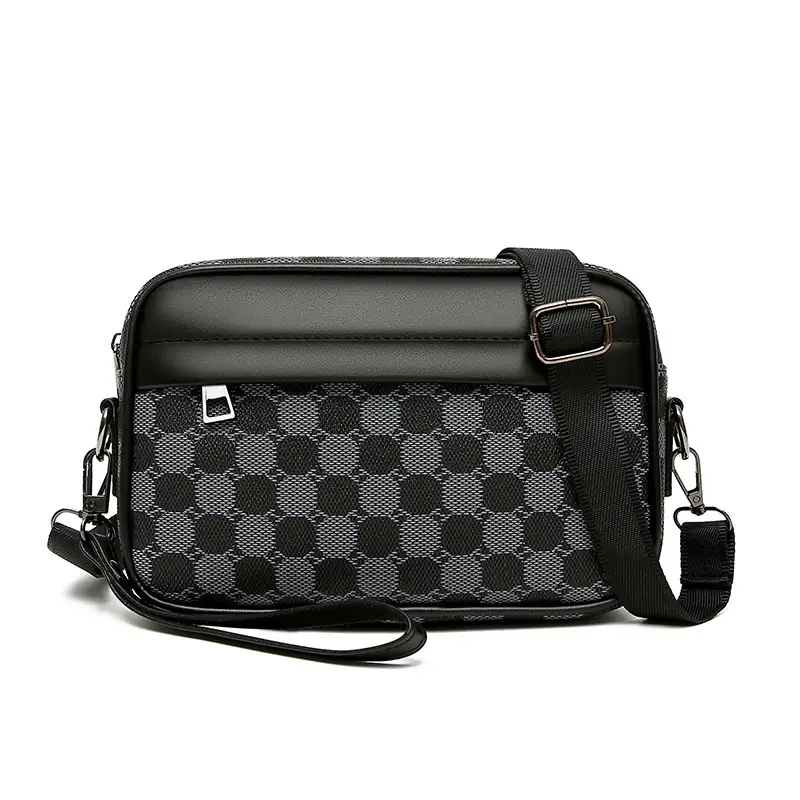 New Men's Black Checkered Mini Shoulder Bag