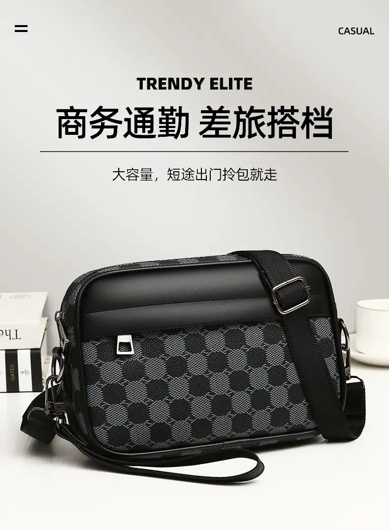 New Men's Black Checkered Mini Shoulder Bag — feature 1