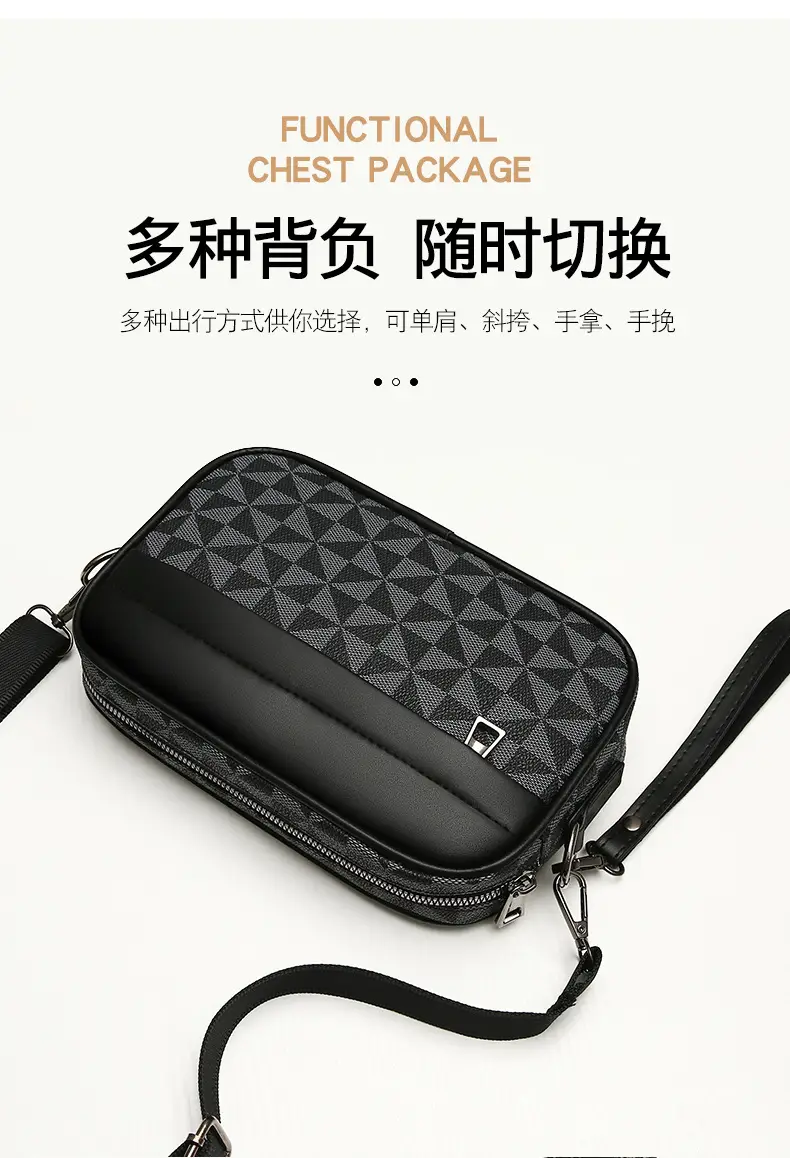 New Men's Black Checkered Mini Shoulder Bag — feature 10