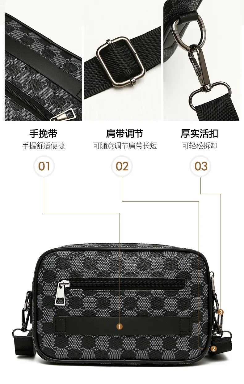 New Men's Black Checkered Mini Shoulder Bag — feature 11