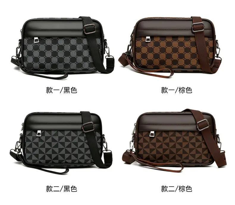 New Men's Black Checkered Mini Shoulder Bag — feature 13